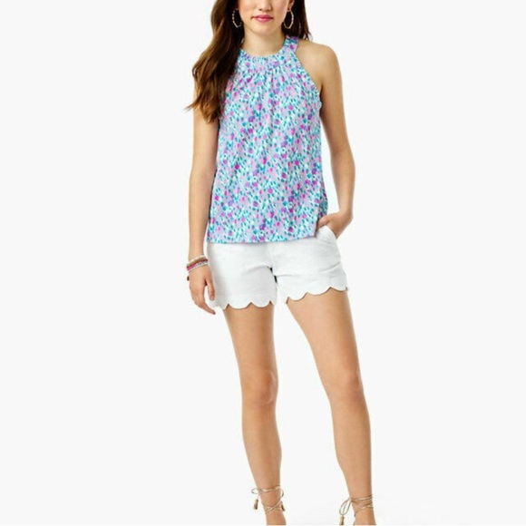 Lilly Pulitzer Jerrica Blouse Top Halter Ruffle Print Cotton Flowy XL NWT - Picture 4 of 12